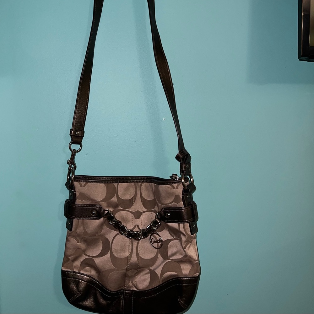 Coach metallic gold bronze jacquard medium crossbody bag